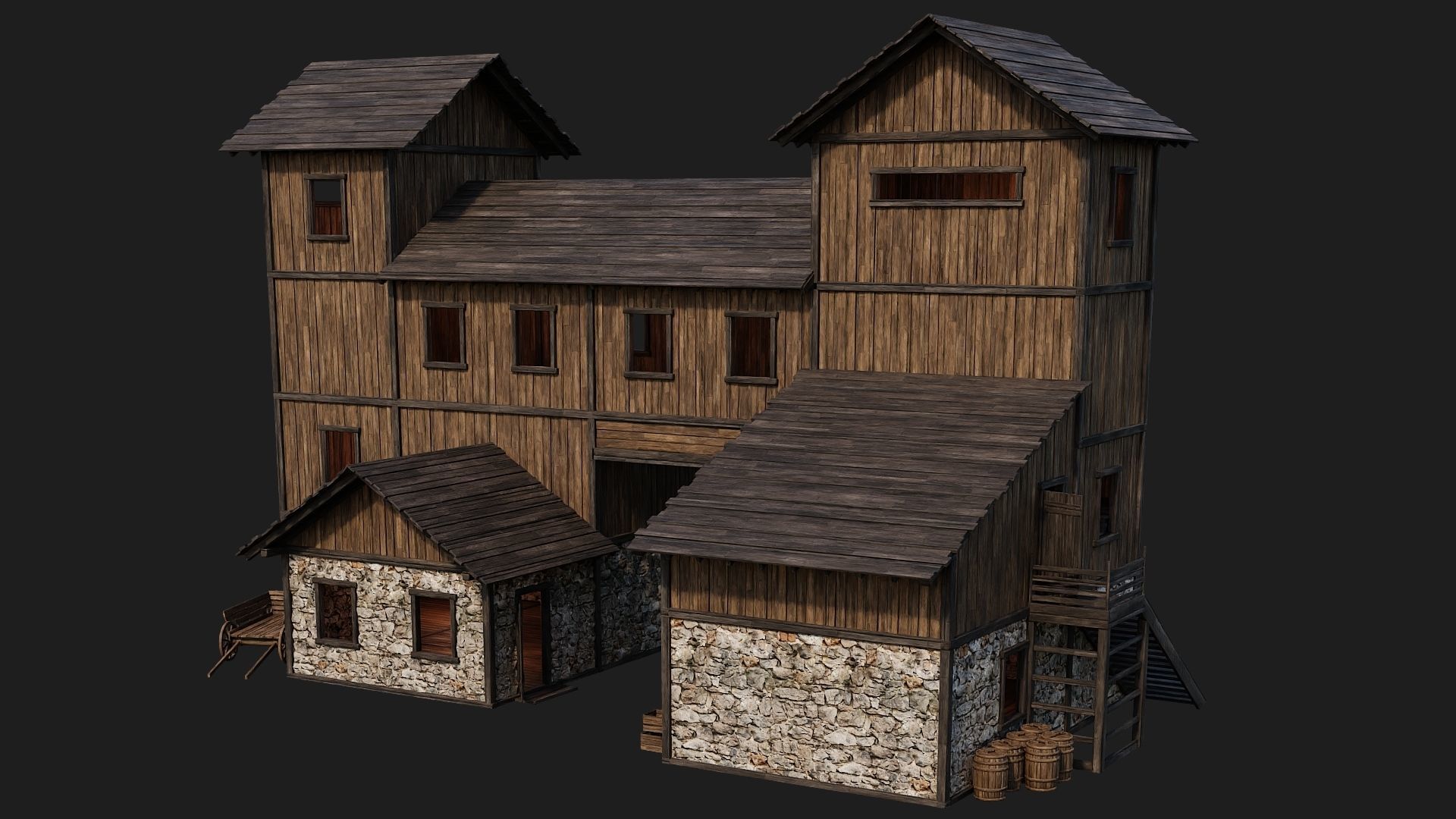 Old Wooden House Building 4K Textures GameReady 124 Low-poly 3D model_10