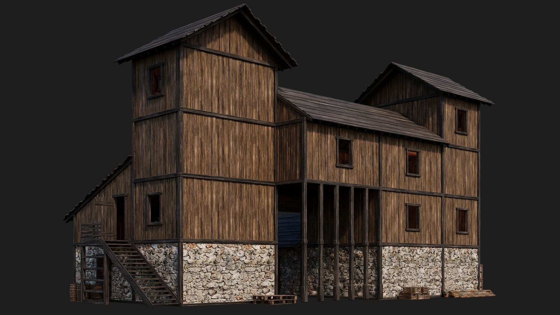 Old Wooden House Building 4K Textures GameReady 124 Low-poly 3D model_7