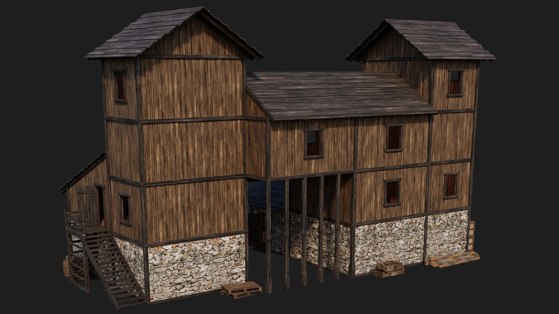 Old Wooden House Building 4K Textures GameReady 124 Low-poly 3D model_11