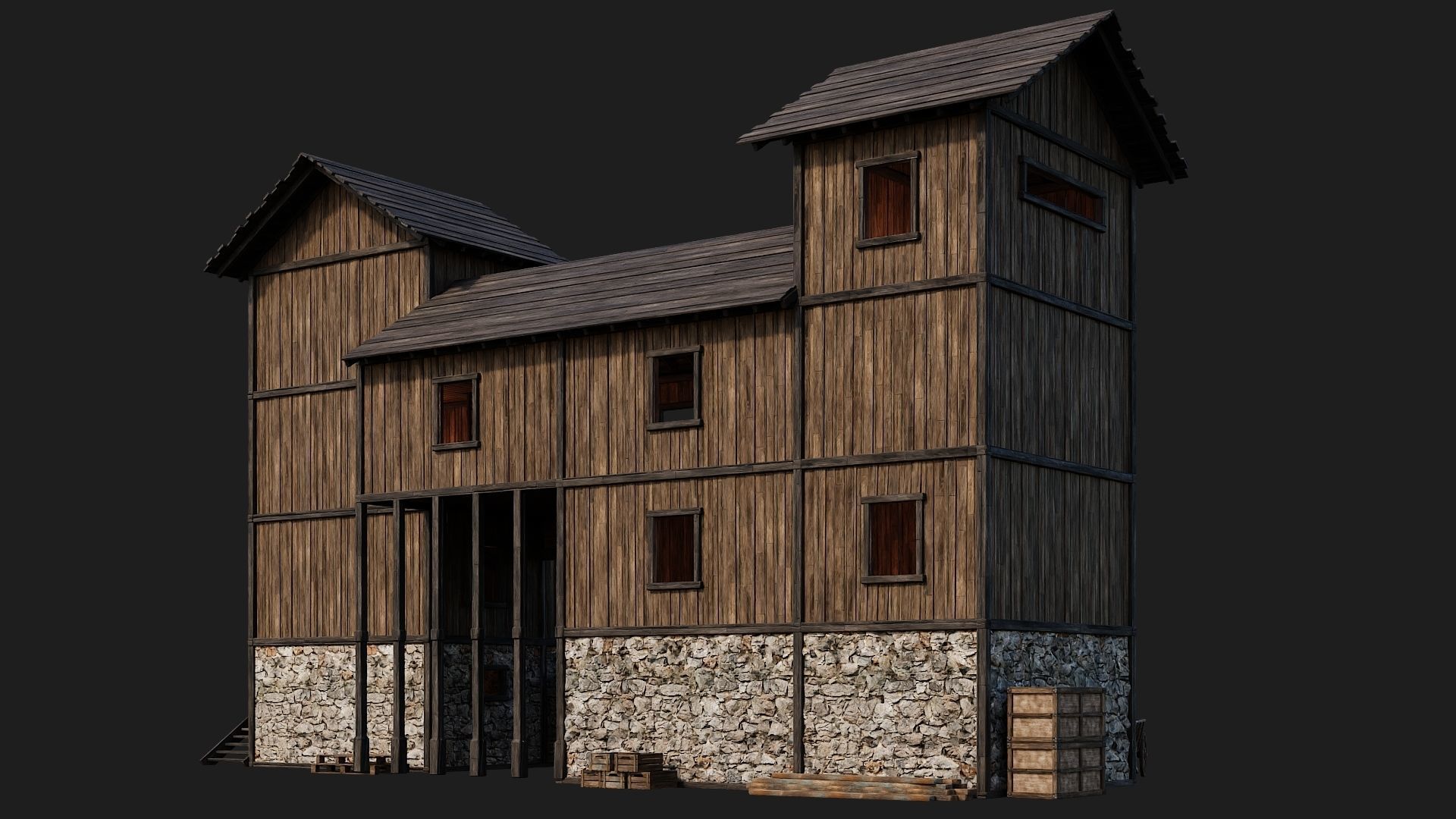 Old Wooden House Building 4K Textures GameReady 124 Low-poly 3D model_8