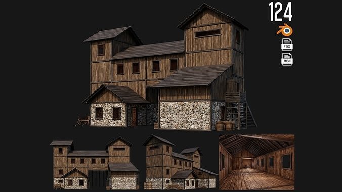 Old Wooden House Building 4K Textures GameReady 124 Low-poly 3D model