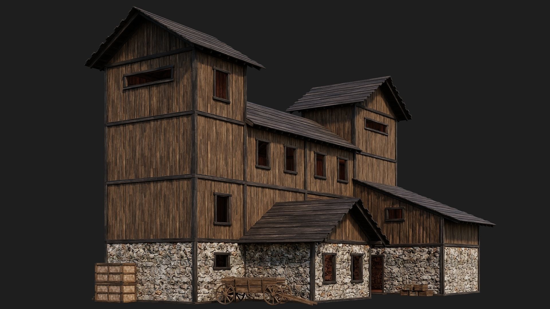 Old Wooden House Building 4K Textures GameReady 124 Low-poly 3D model_3