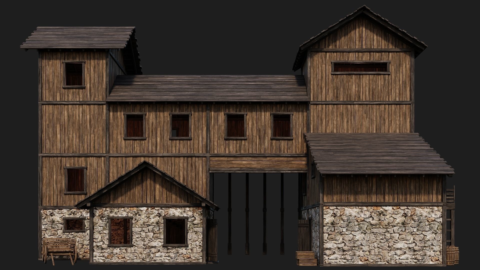 Old Wooden House Building 4K Textures GameReady 124 Low-poly 3D model_2