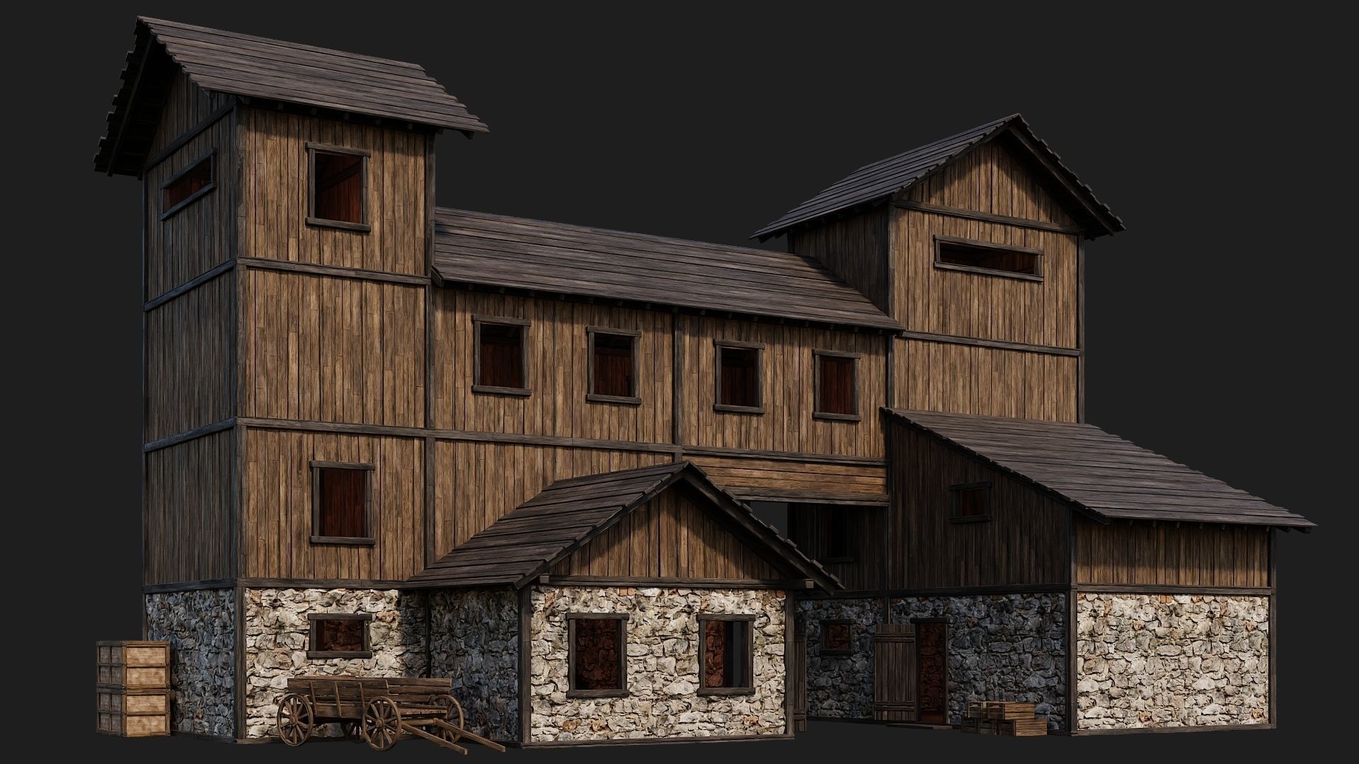 Old Wooden House Building 4K Textures GameReady 124 Low-poly 3D model_9