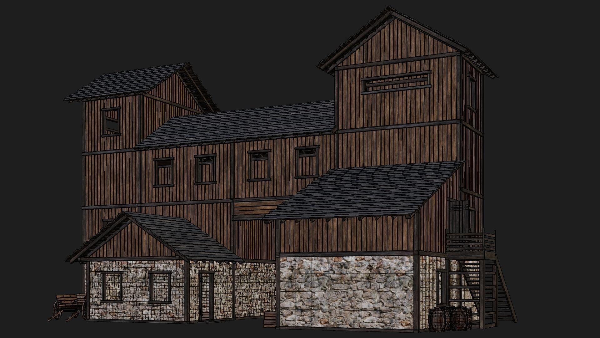 Old Wooden House Building 4K Textures GameReady 124 Low-poly 3D model_5