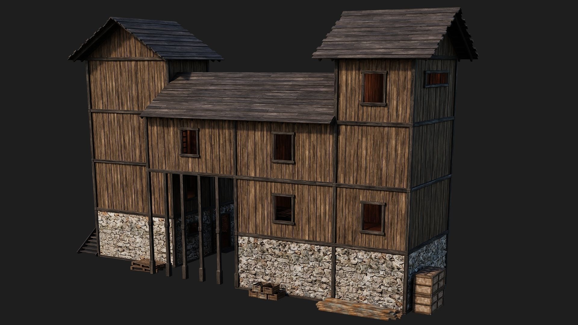 Old Wooden House Building 4K Textures GameReady 124 Low-poly 3D model_12