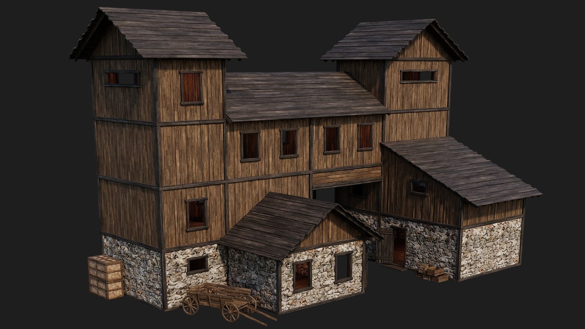 Old Wooden House Building 4K Textures GameReady 124 Low-poly 3D model_6