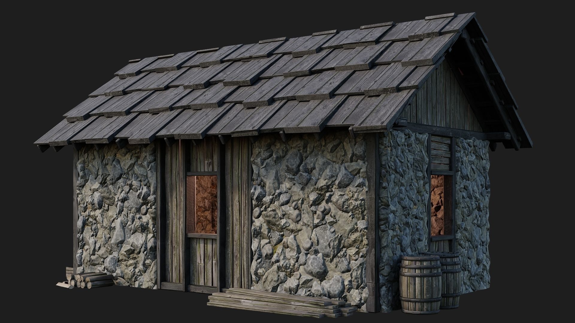 Old Medieval Building 4K Textures GameReady 125 Low-poly 3D model_8