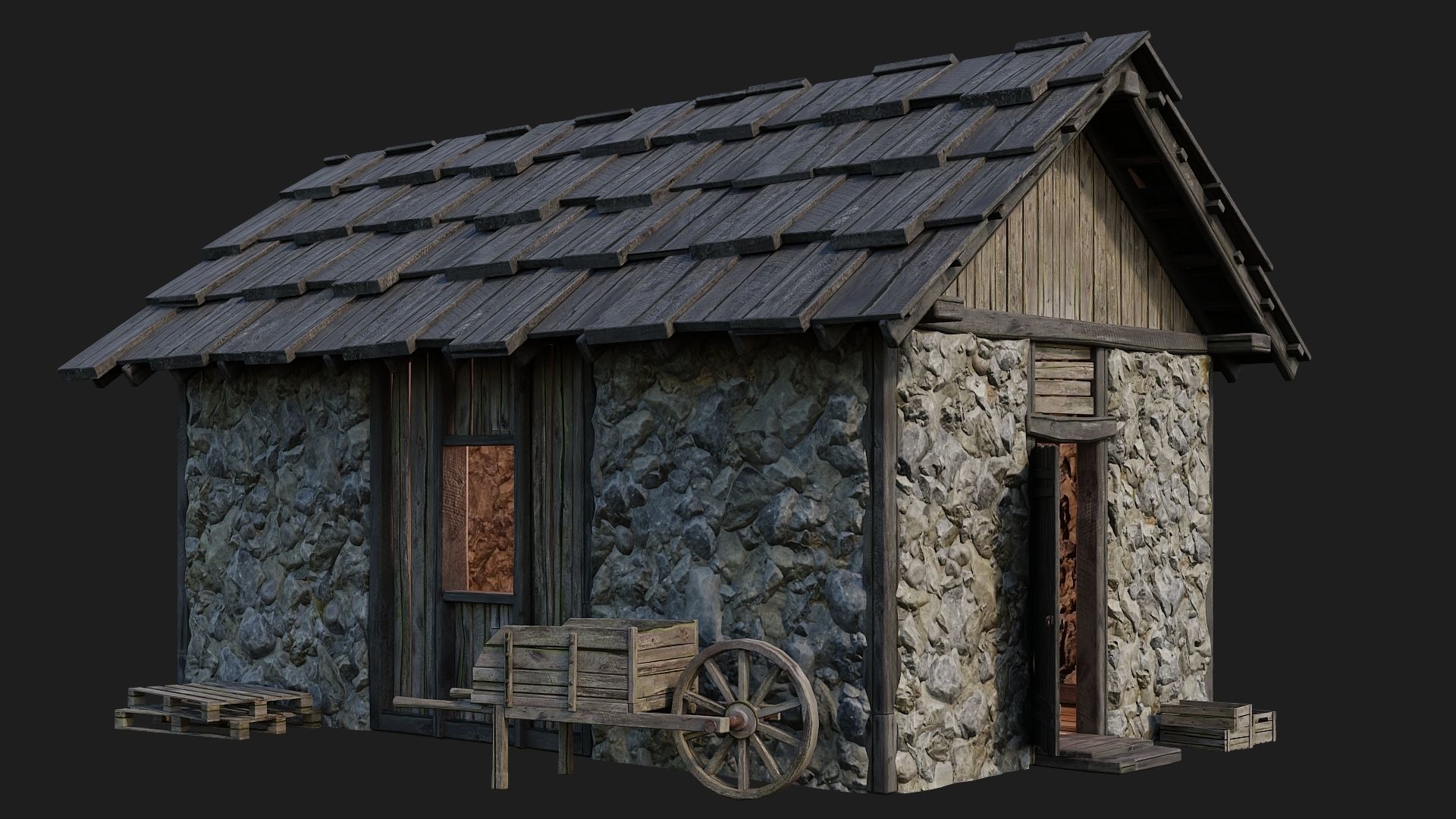 Old Medieval Building 4K Textures GameReady 125 Low-poly 3D model_1