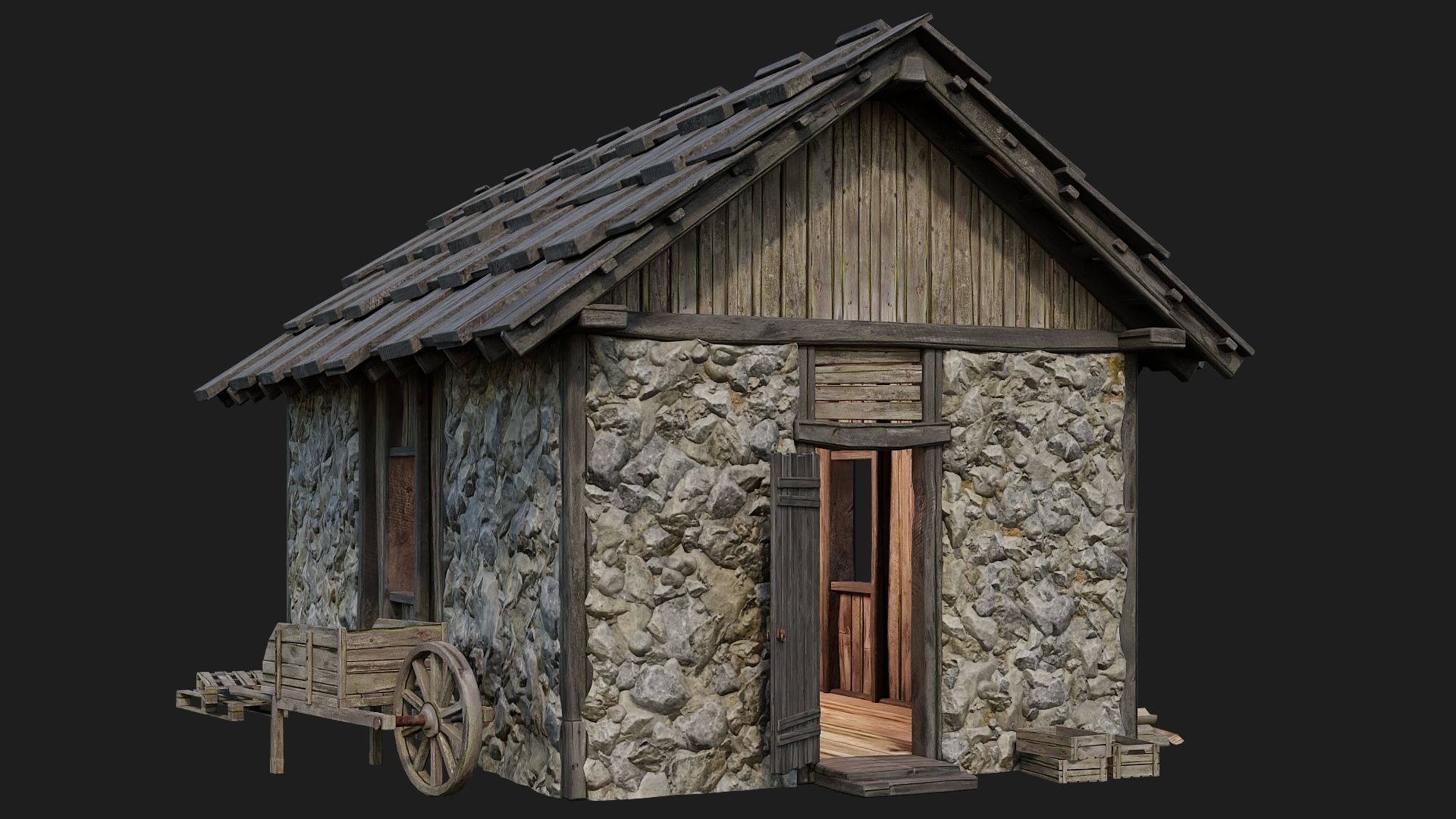 Old Medieval Building 4K Textures GameReady 125 Low-poly 3D model_4