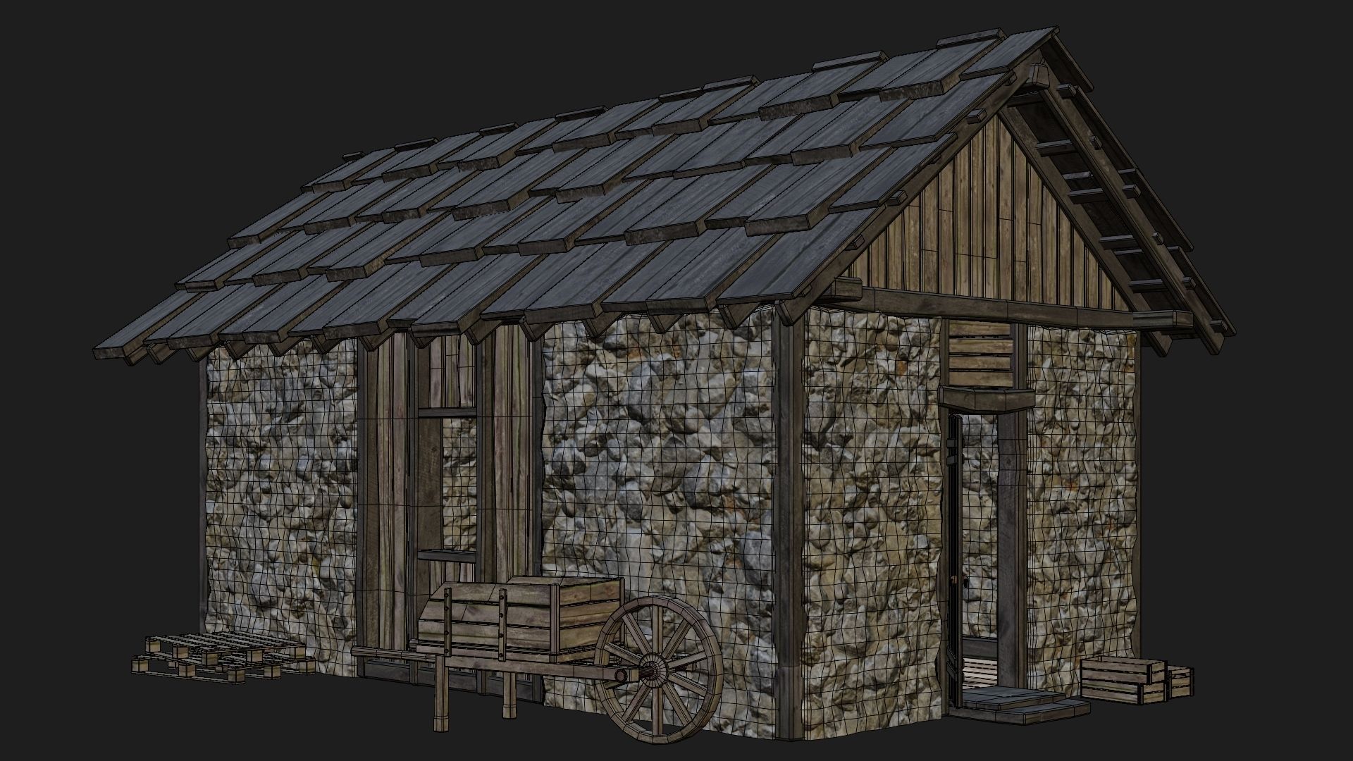 Old Medieval Building 4K Textures GameReady 125 Low-poly 3D model_6