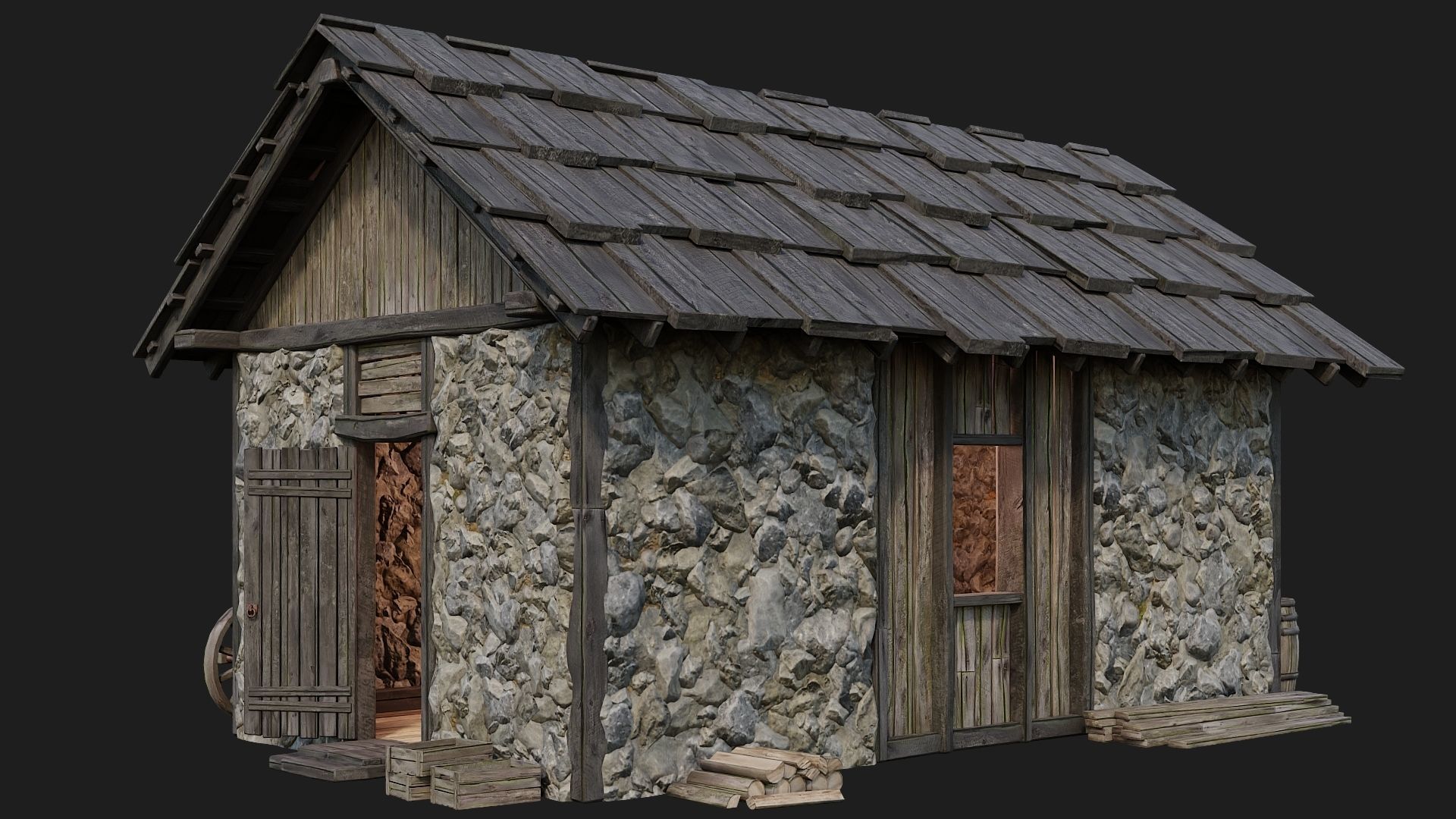 Old Medieval Building 4K Textures GameReady 125 Low-poly 3D model_7