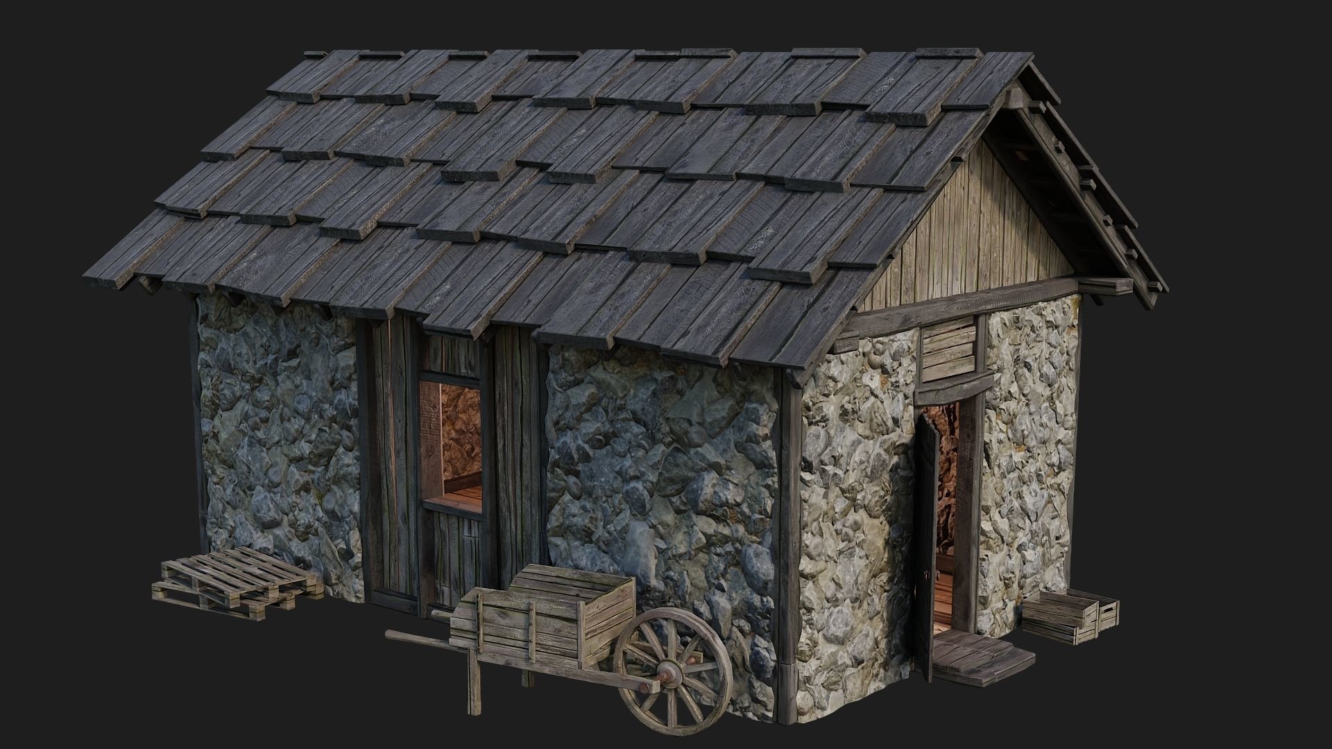 Old Medieval Building 4K Textures GameReady 125 Low-poly 3D model_10