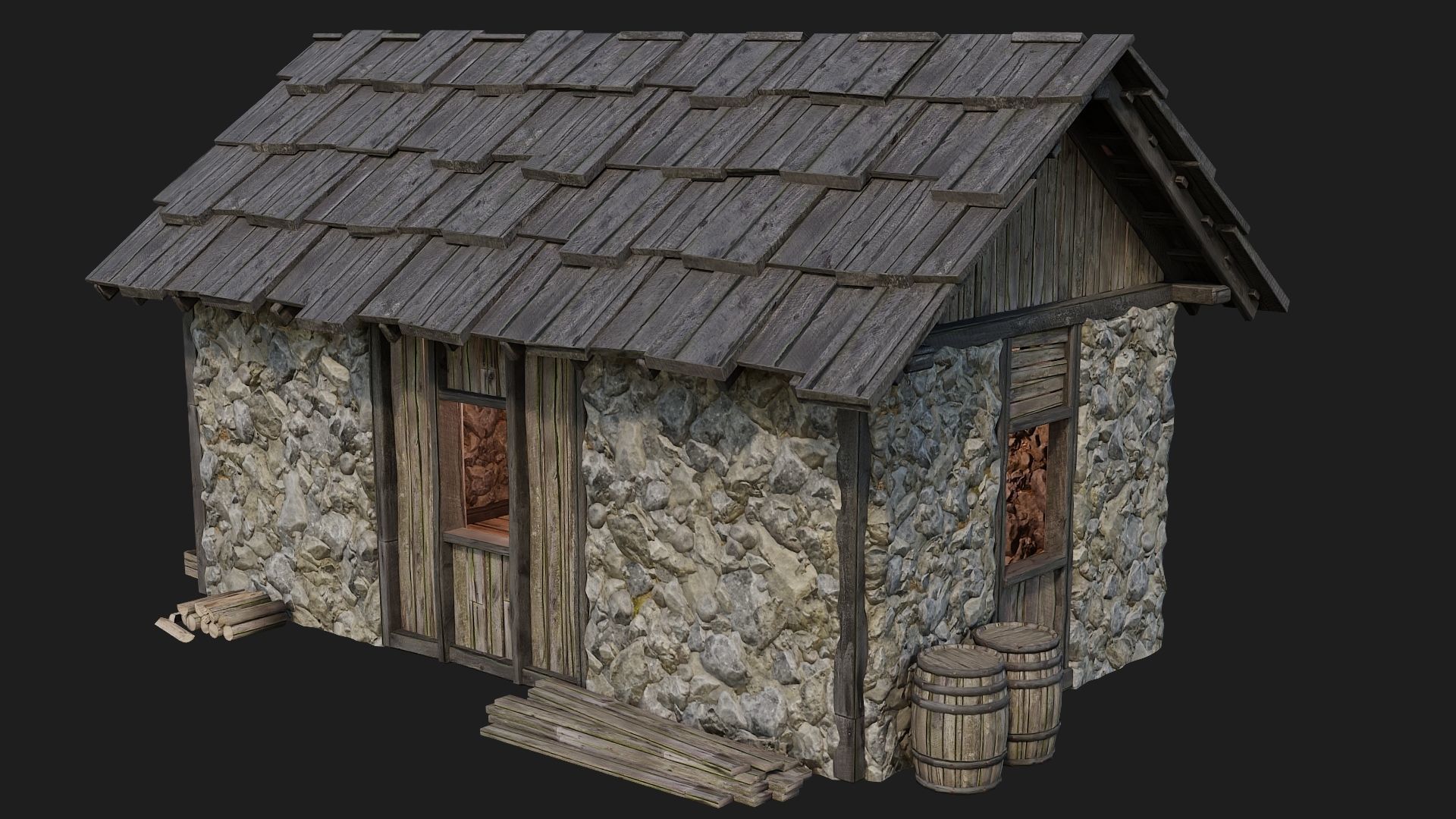 Old Medieval Building 4K Textures GameReady 125 Low-poly 3D model_12