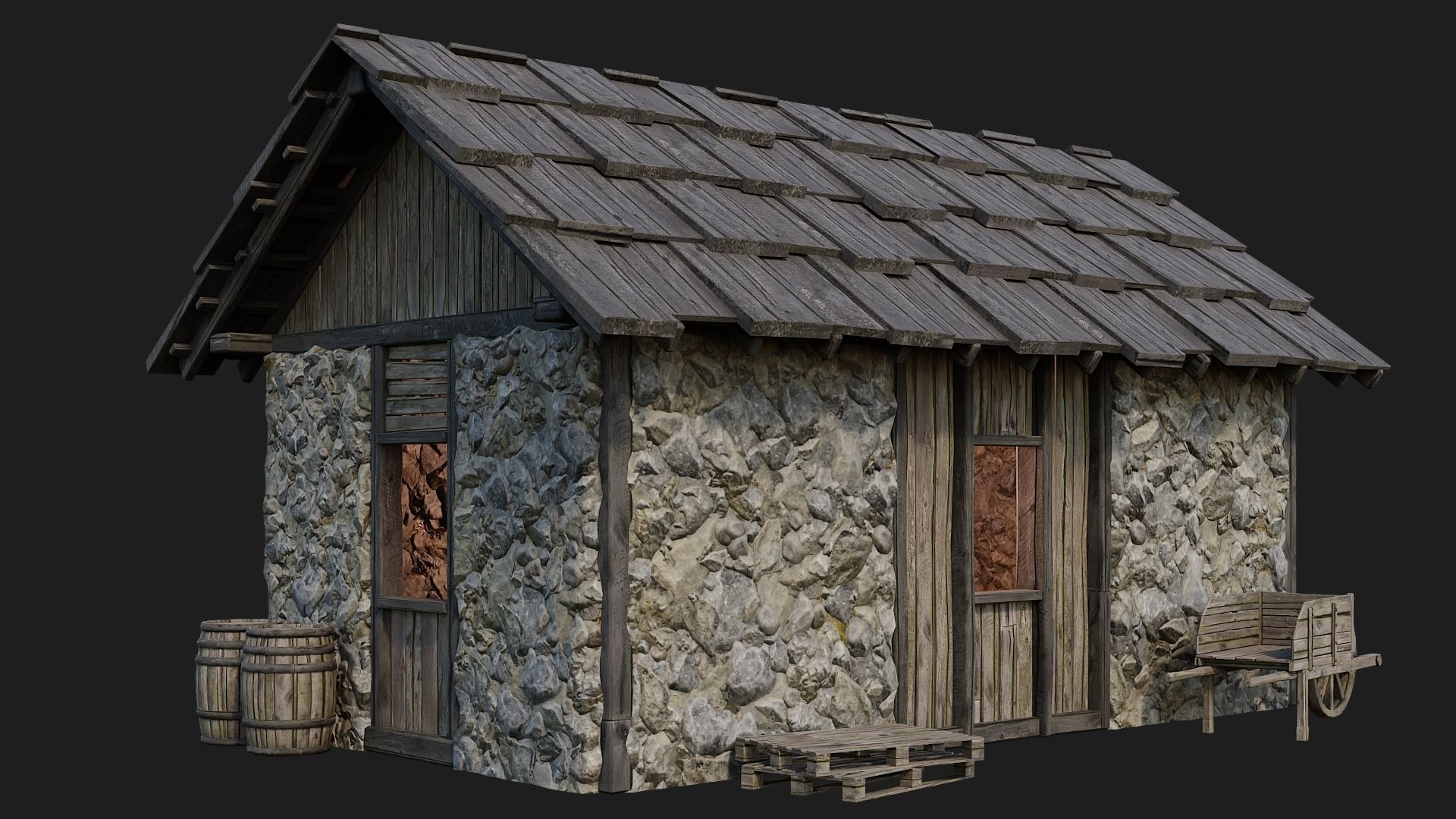 Old Medieval Building 4K Textures GameReady 125 Low-poly 3D model_9