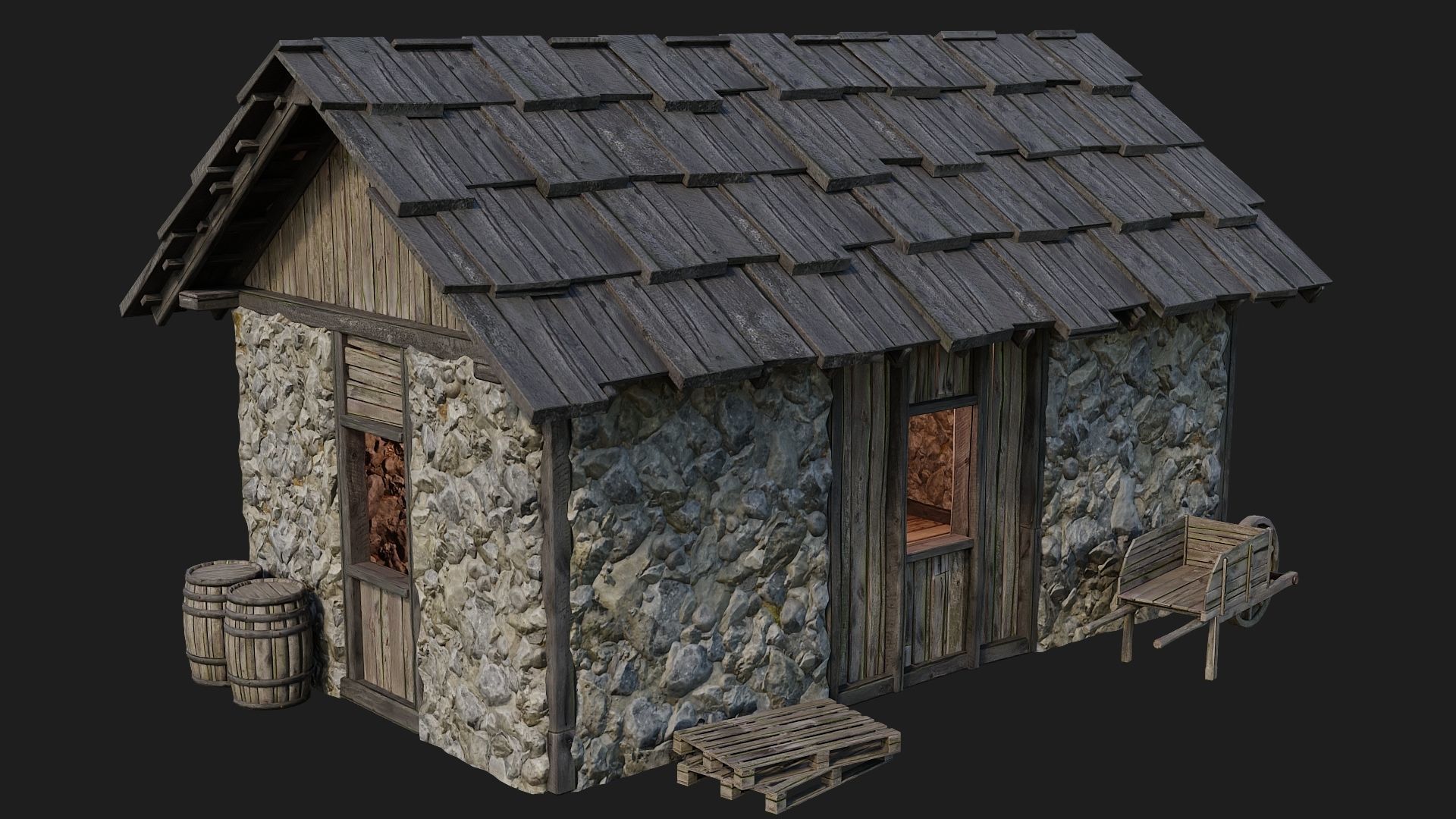 Old Medieval Building 4K Textures GameReady 125 Low-poly 3D model_2