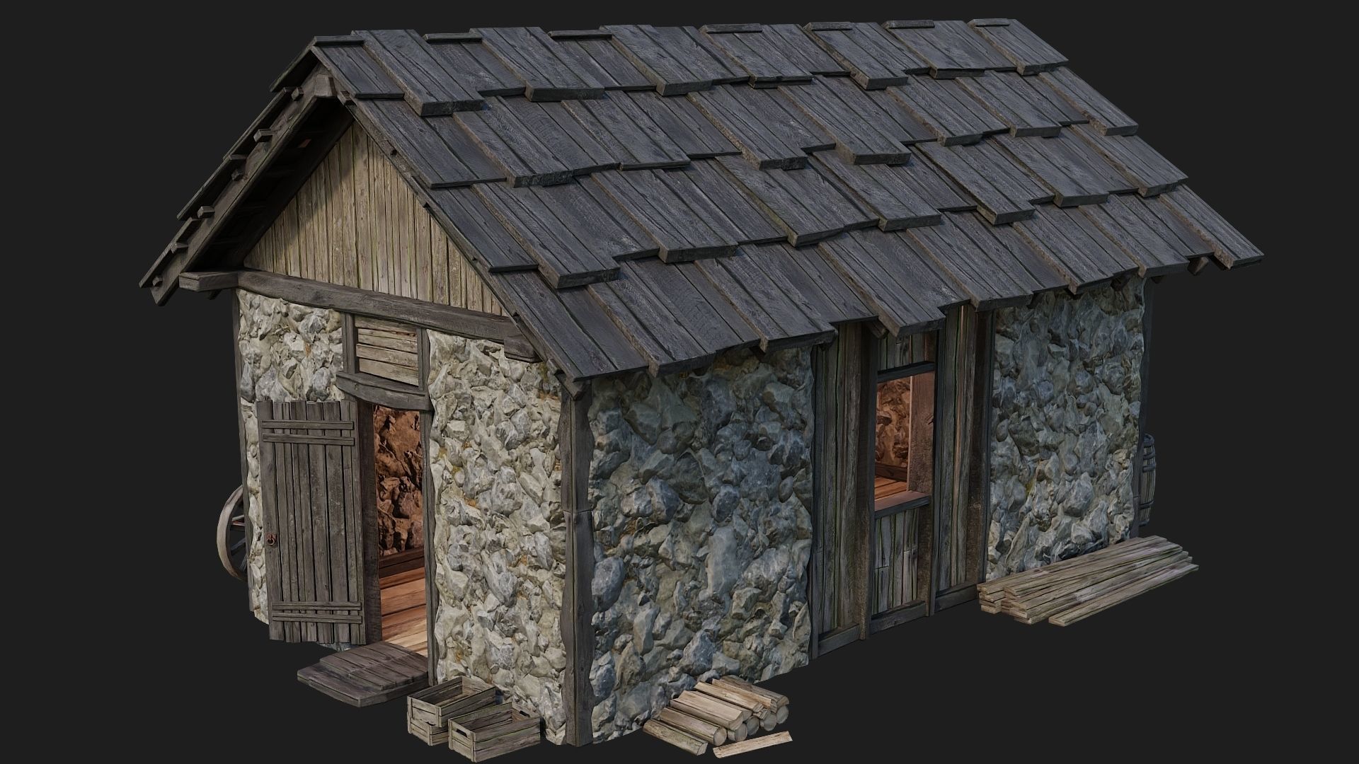 Old Medieval Building 4K Textures GameReady 125 Low-poly 3D model_11