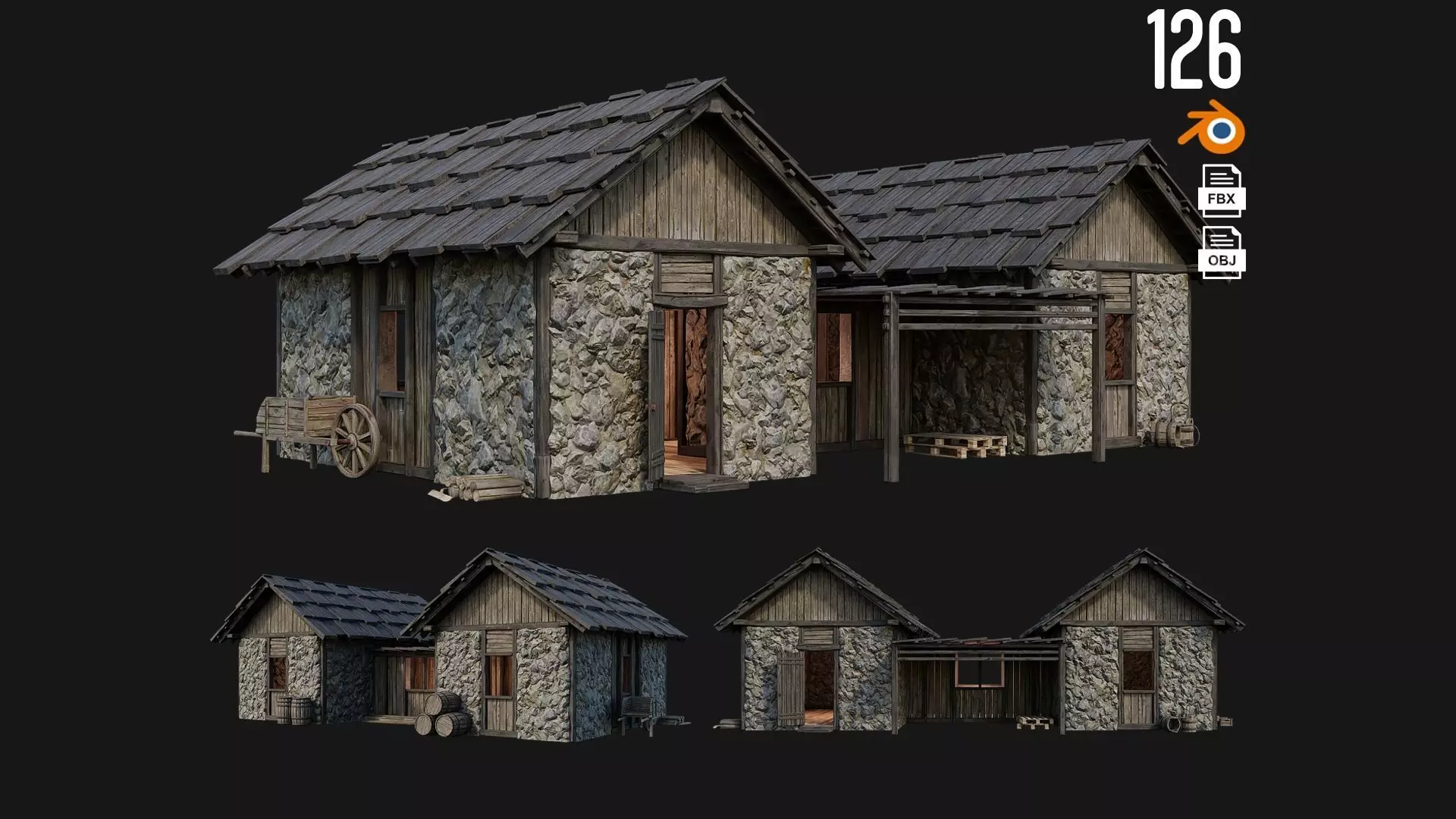 Old Medieval Building 4K Textures GameReady 126 Low-poly 3D model_0