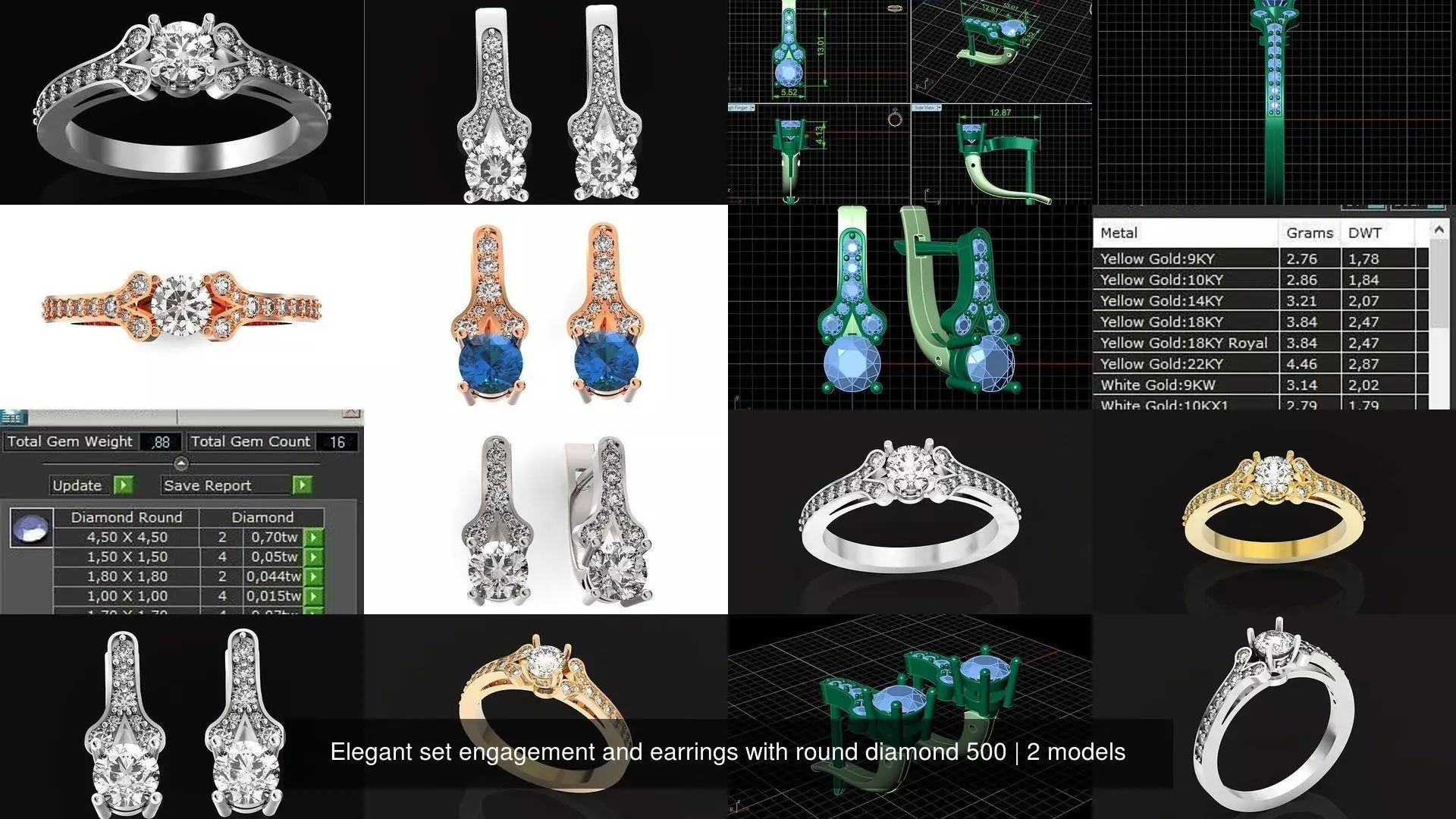 Elegant set engagement and earrings with round diamond 500 3D Model Collection_1