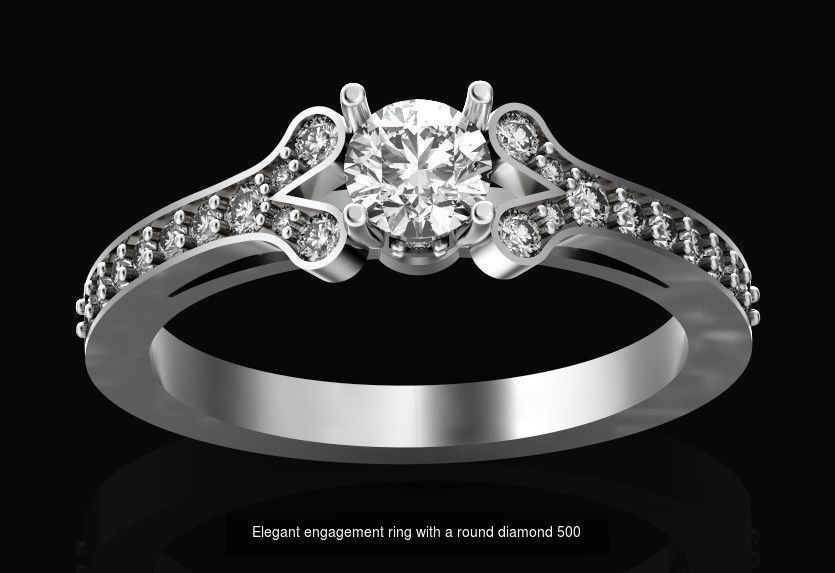 Elegant set engagement and earrings with round diamond 500 3D Model Collection_3