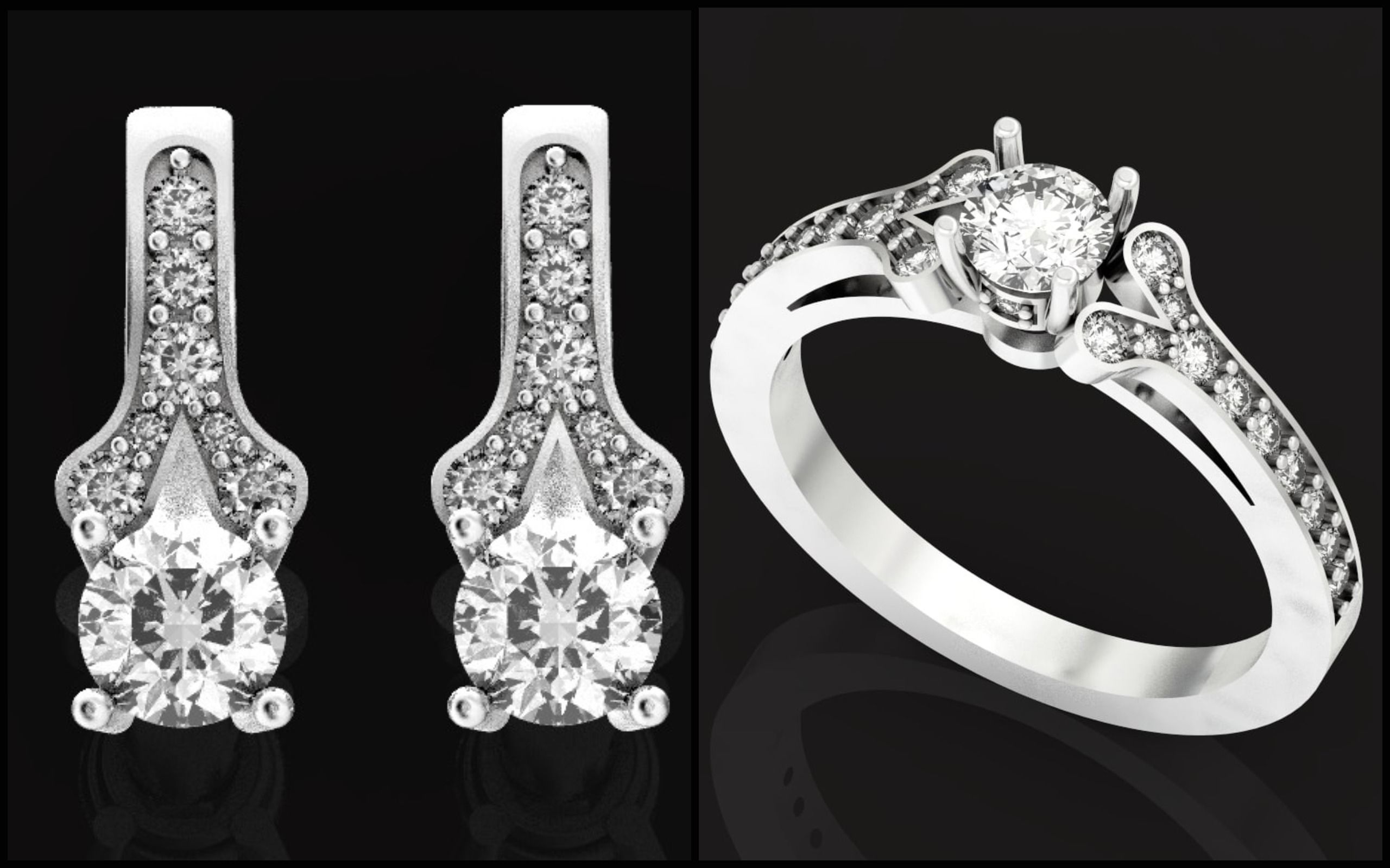 Elegant set engagement and earrings with round diamond 500 3D Model Collection_2