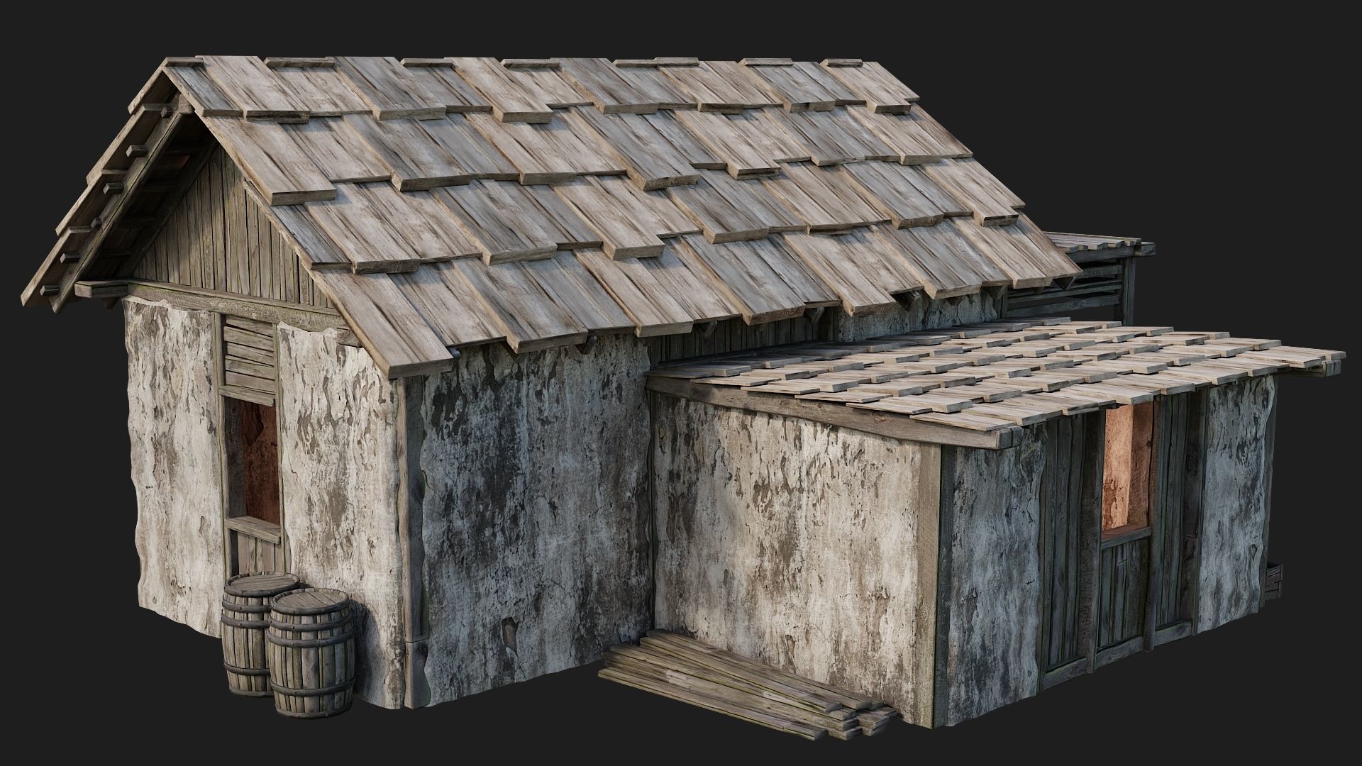 Old Medieval Building 4K Textures GameReady 128 Low-poly 3D model_3