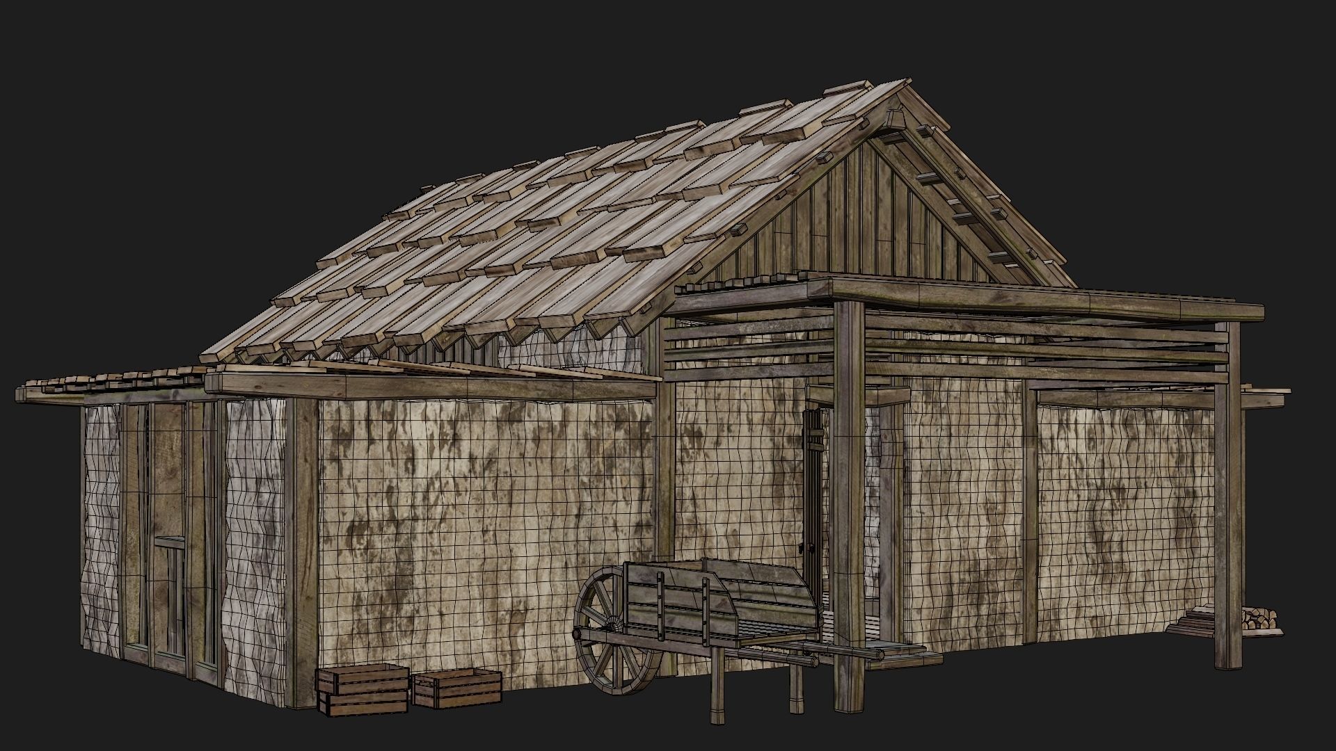 Old Medieval Building 4K Textures GameReady 128 Low-poly 3D model_6