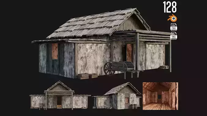 Old Medieval Building 4K Textures GameReady 128 Low-poly 3D model