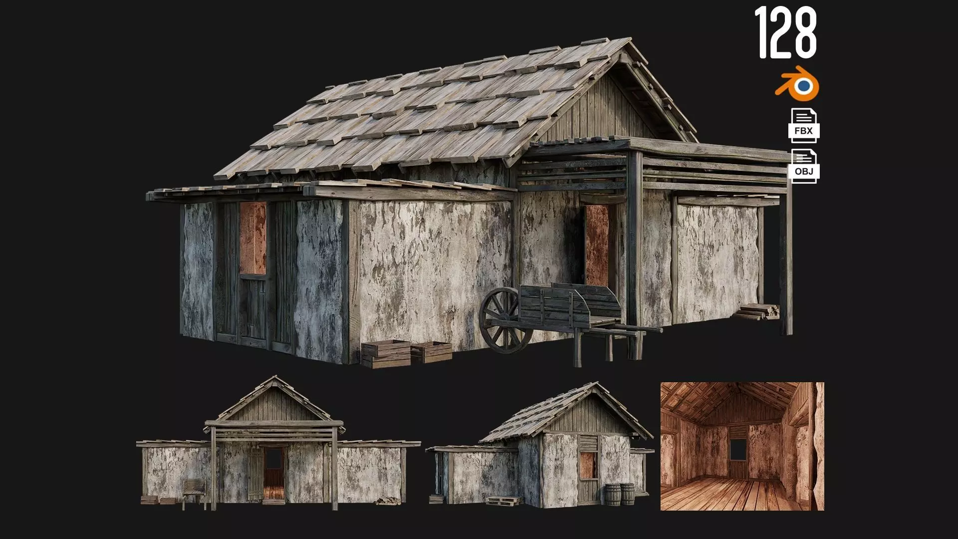 Old Medieval Building 4K Textures GameReady 128 Low-poly 3D model_0