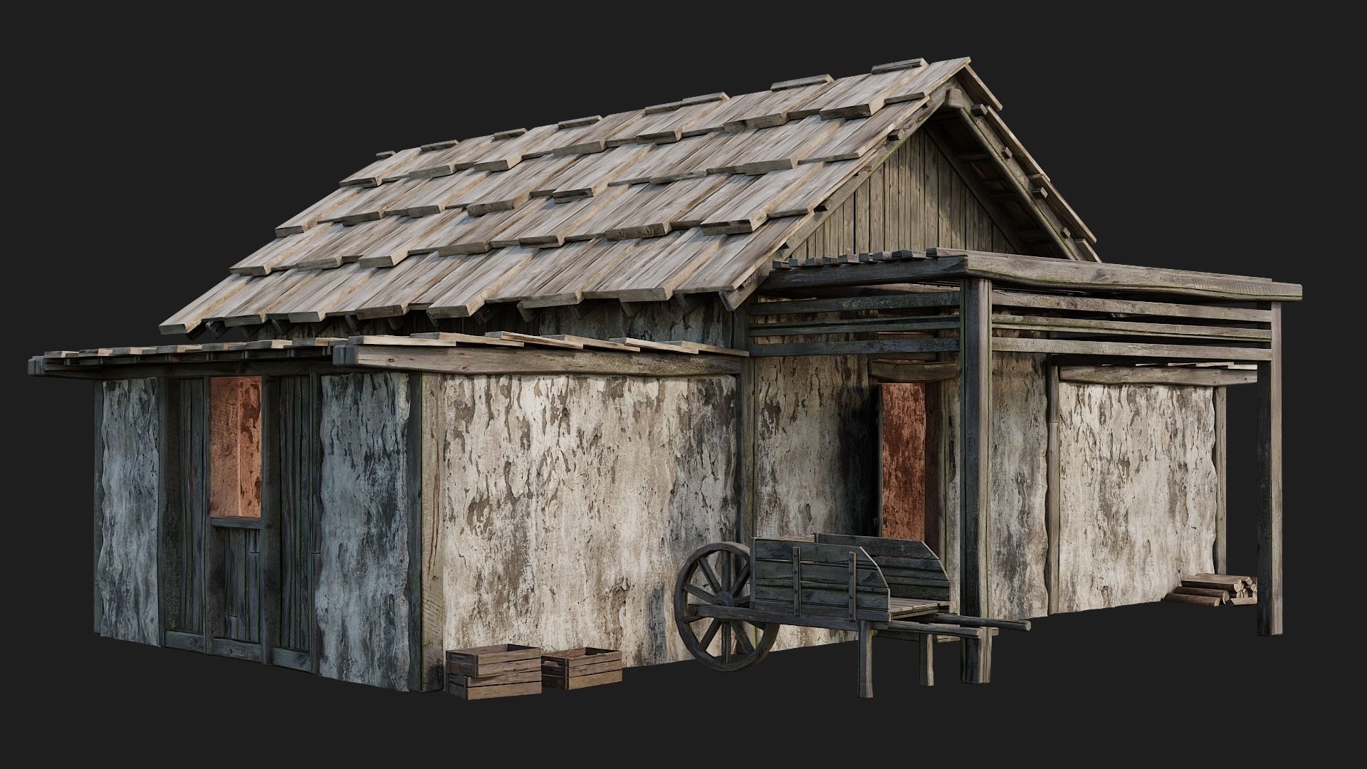 Old Medieval Building 4K Textures GameReady 128 Low-poly 3D model_1