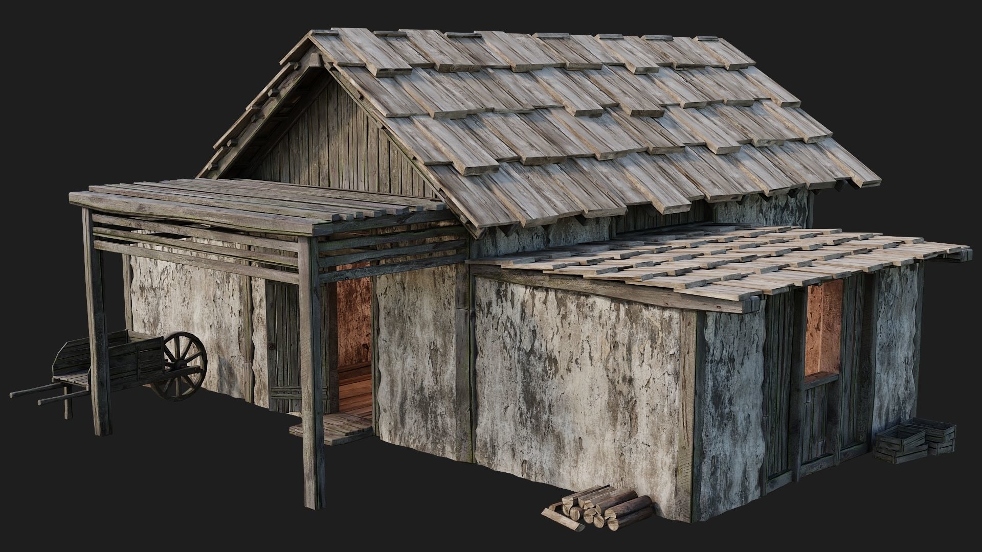 Old Medieval Building 4K Textures GameReady 128 Low-poly 3D model_4