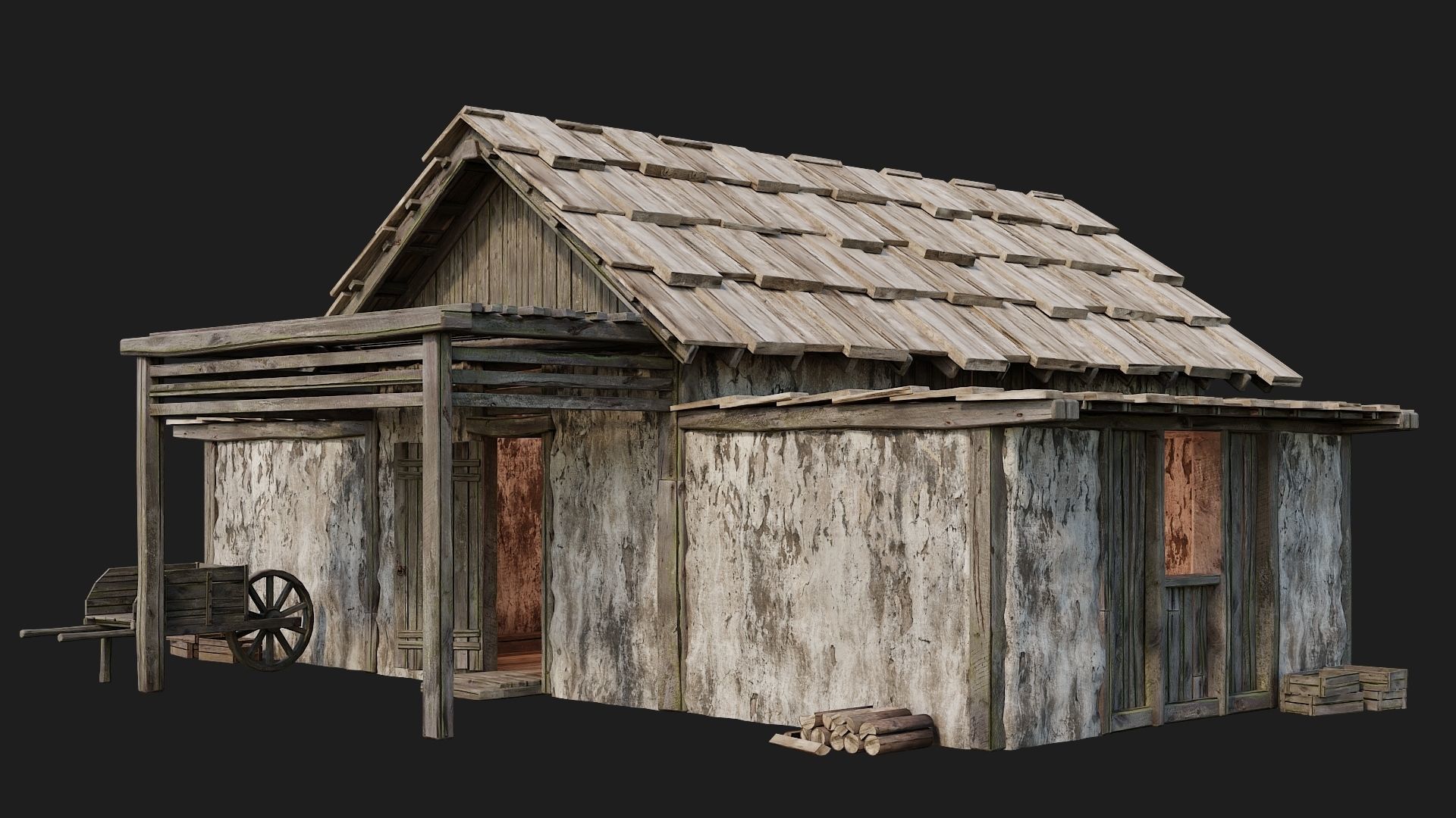 Old Medieval Building 4K Textures GameReady 128 Low-poly 3D model_7