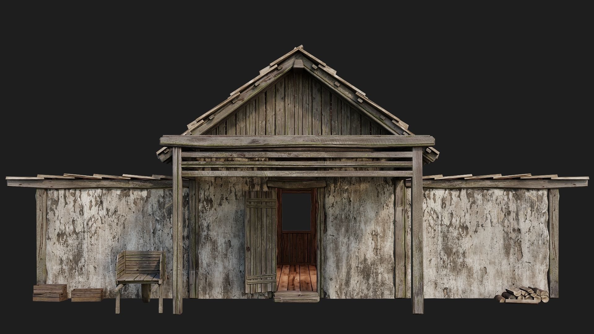 Old Medieval Building 4K Textures GameReady 128 Low-poly 3D model_2