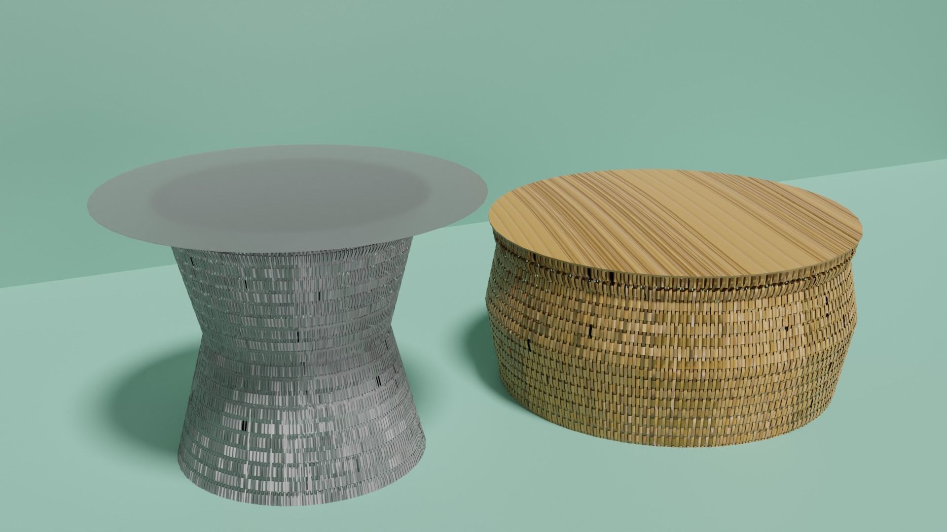 Wicker Tables Set 3D model_7