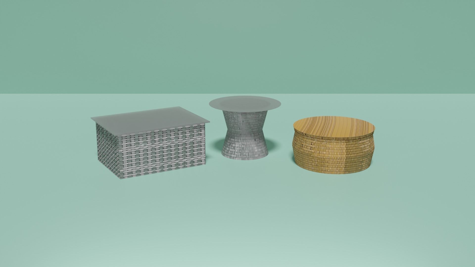 Wicker Tables Set 3D model_2