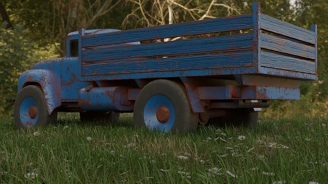 Zil-130 old rusty truck in grass Free 3D model