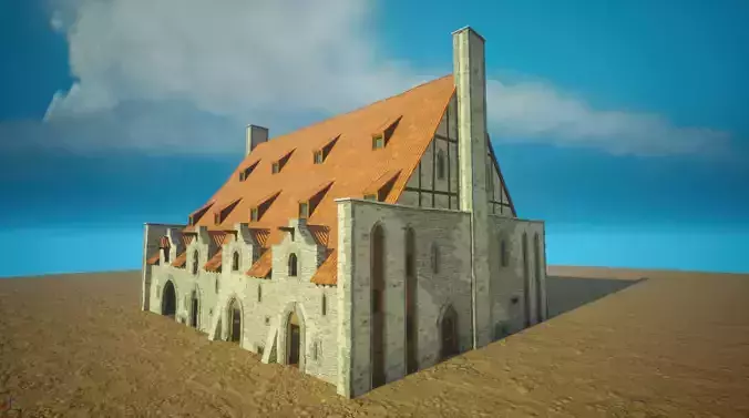 Medieval old build11-interior and exterior design Low-poly 3D model