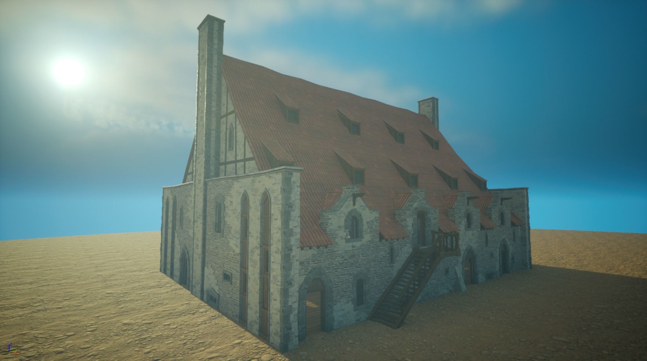 Medieval old build11-interior and exterior design Low-poly 3D model_3
