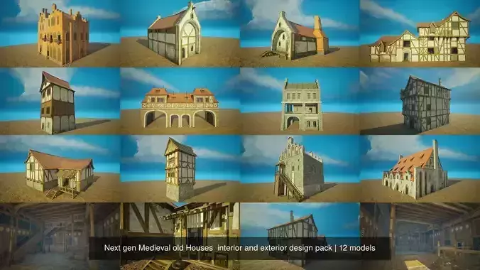 Next gen Medieval old Houses  interior and exterior design pack 3D Model Collection