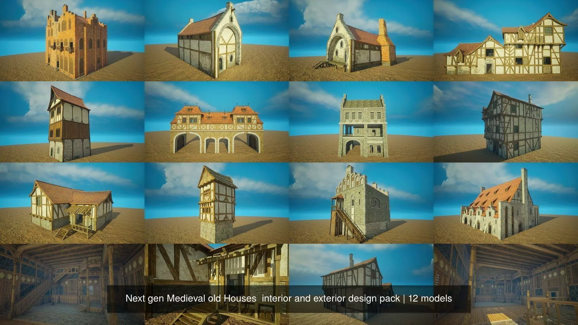 Next gen Medieval old Houses  interior and exterior design pack 3D Model Collection_0