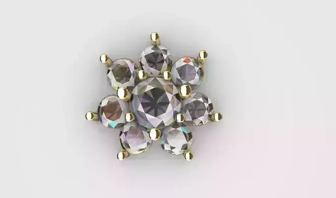 Arete o dije en forma de flor con hojas redondas en oro o plata 3D print model