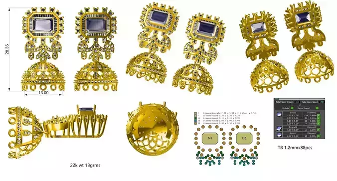 Diamon Jhumka Earing  set for gold casting 22kt