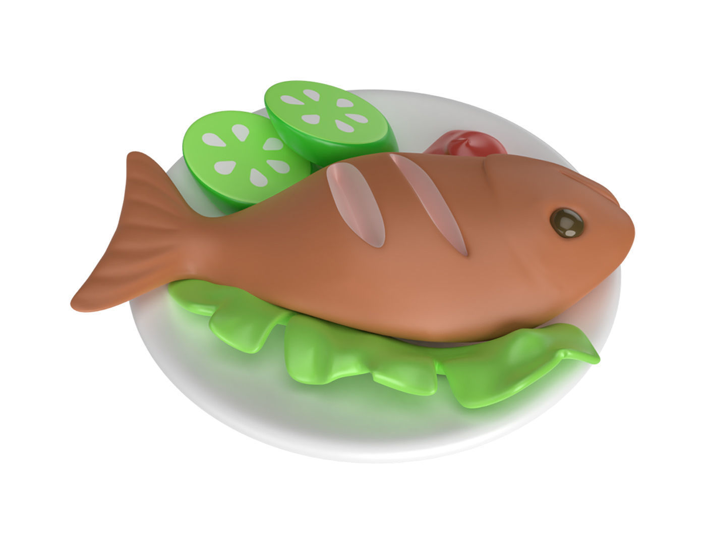 Cartoon Cooked Fish Low-poly 3D model_4