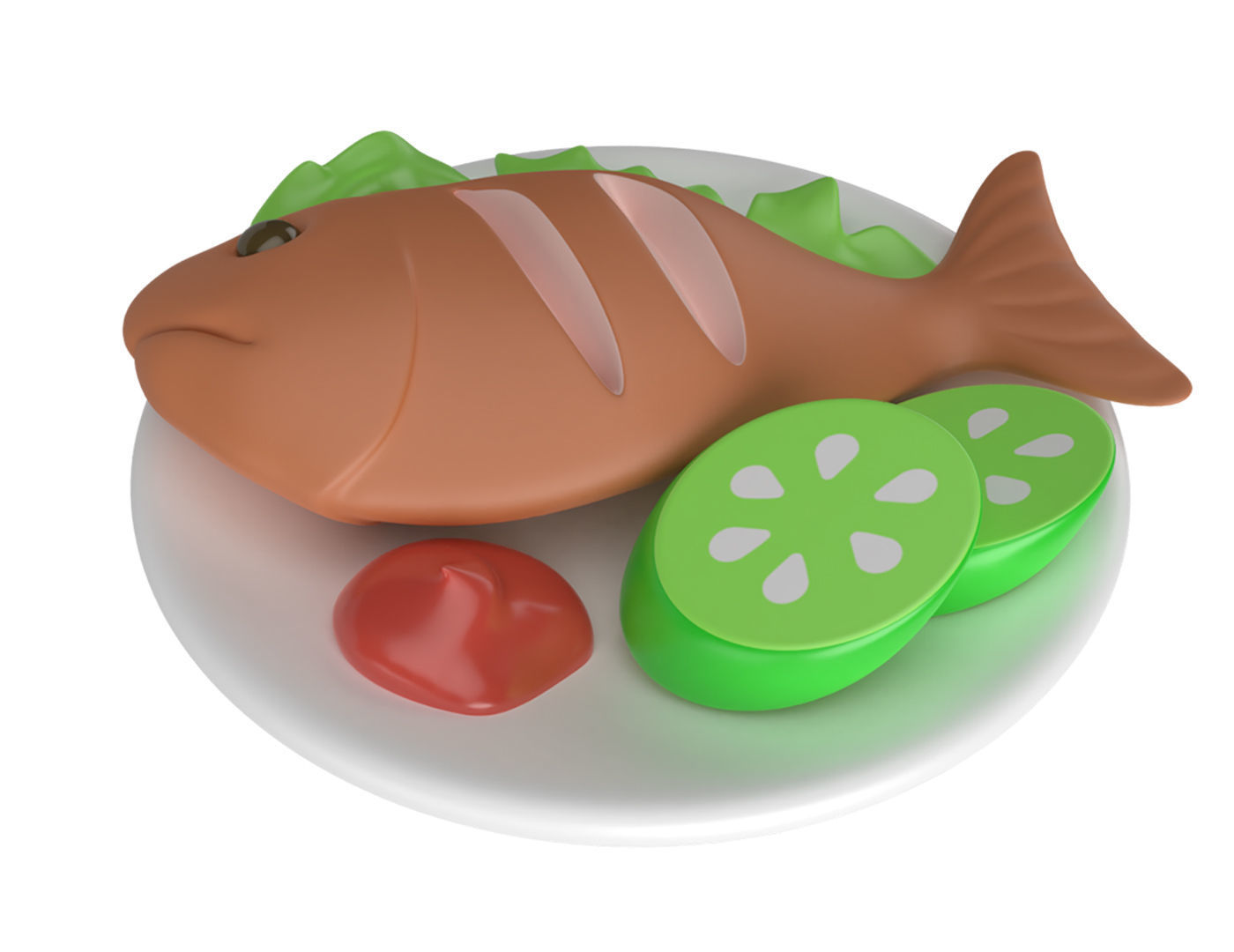 Cartoon Cooked Fish Low-poly 3D model_2