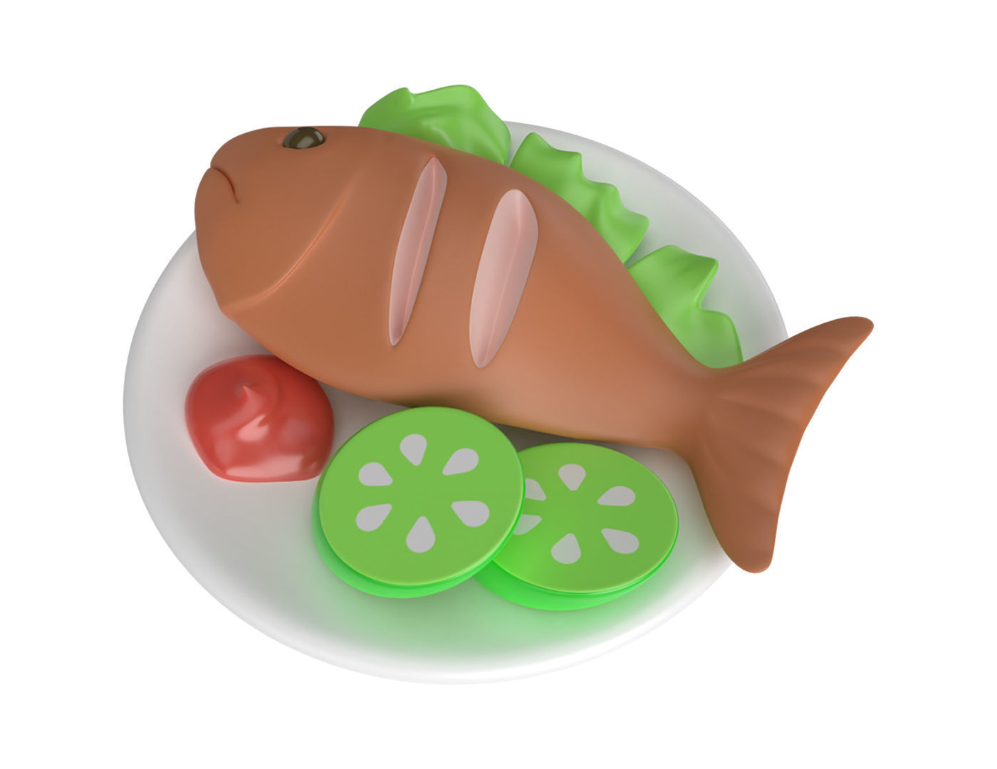 Cartoon Cooked Fish Low-poly 3D model_1