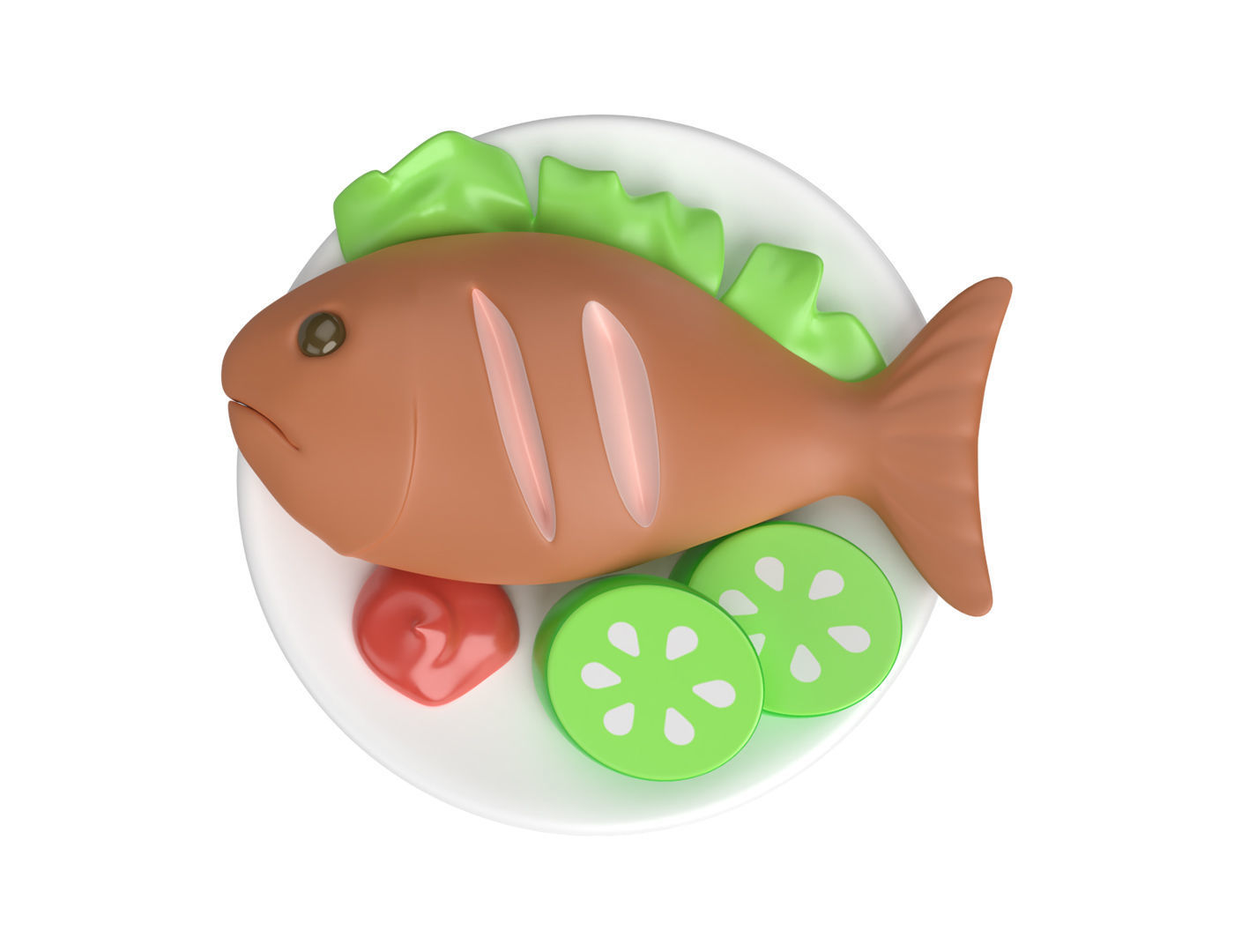 Cartoon Cooked Fish Low-poly 3D model_3