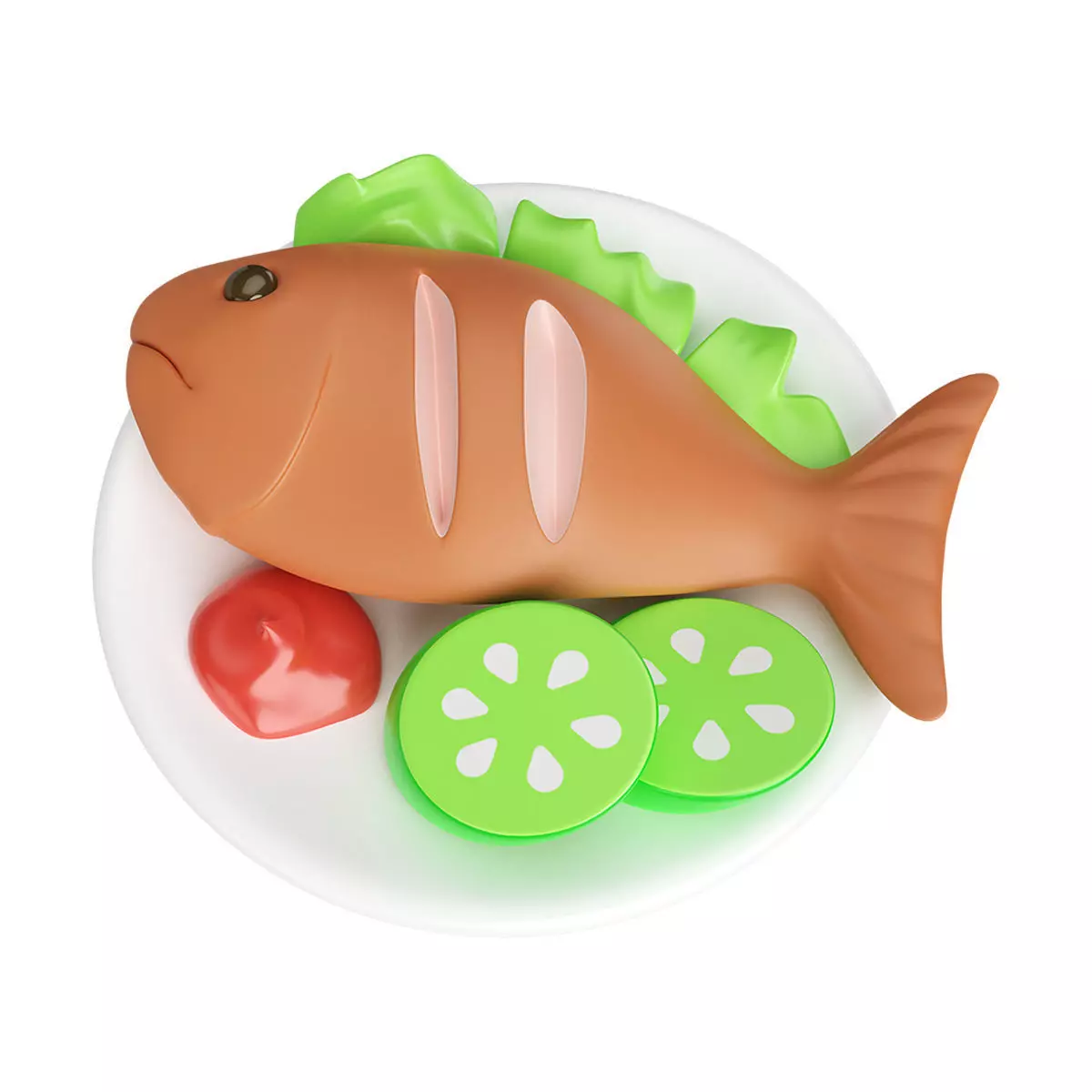 Cartoon Cooked Fish Low-poly 3D model_0