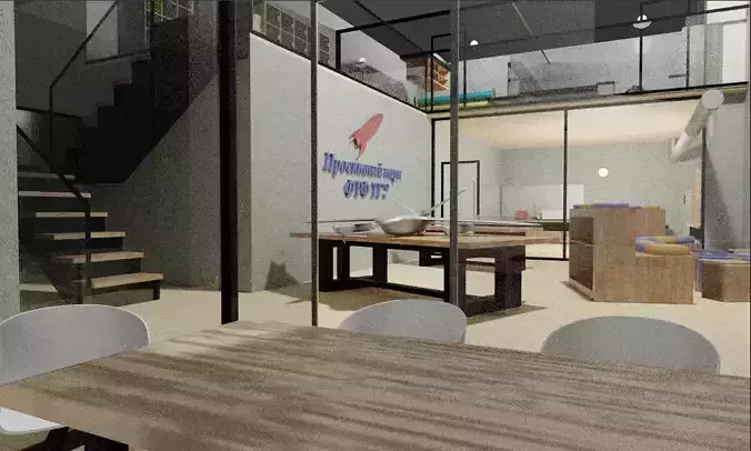 Modern work space interior 3D