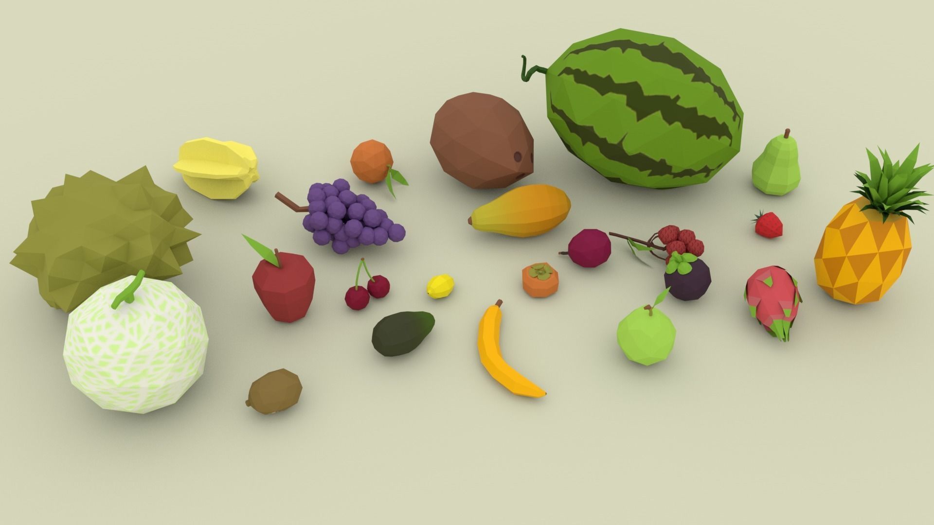 Cartoon fruit Low poly Low-poly 3D model_2