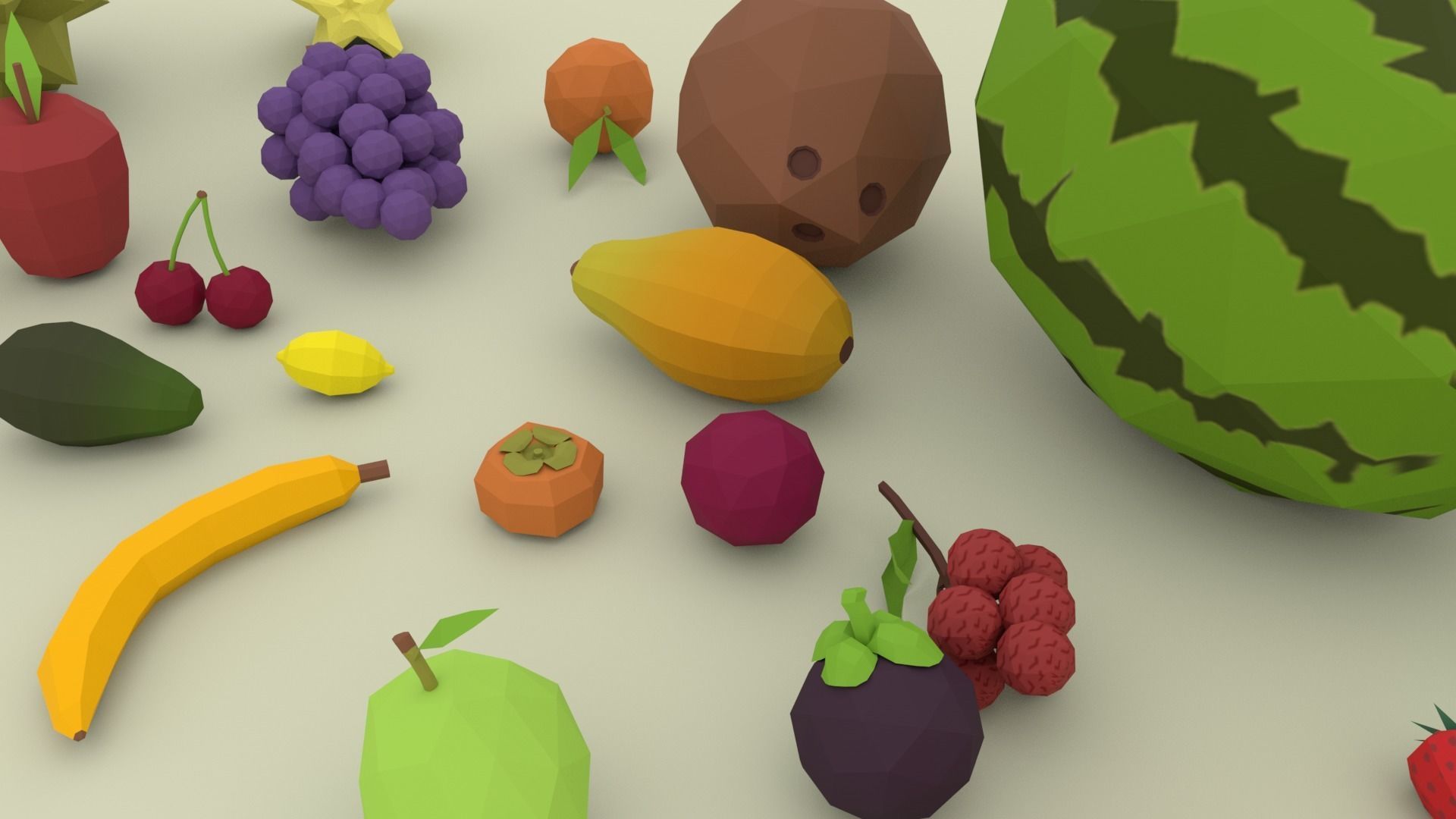 Cartoon fruit Low poly Low-poly 3D model_4